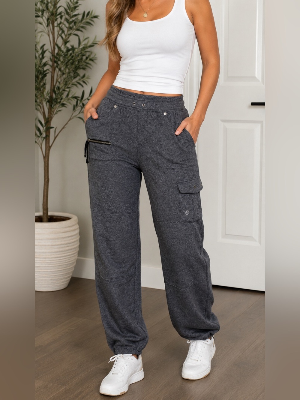 Athleta Odyssey Bettona Boyfriend Cargo Pants Heathered Grey Small